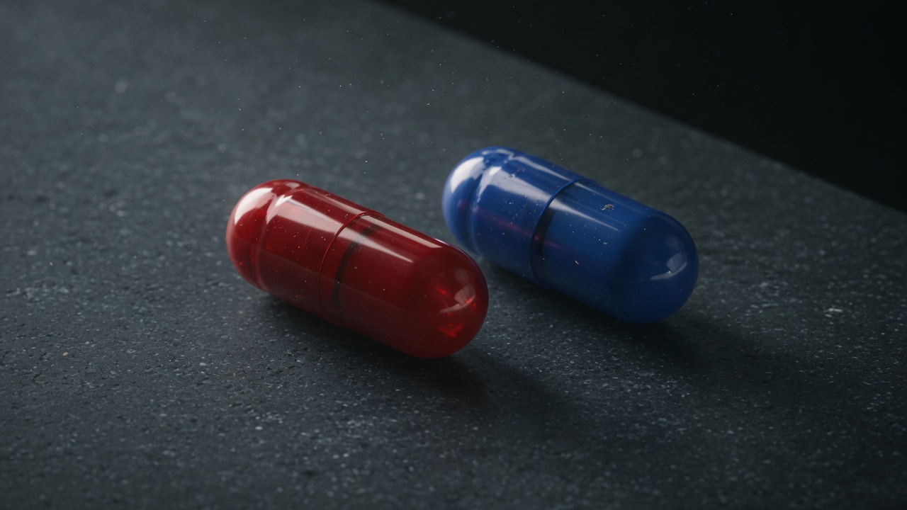 A red pill and a blue pill
